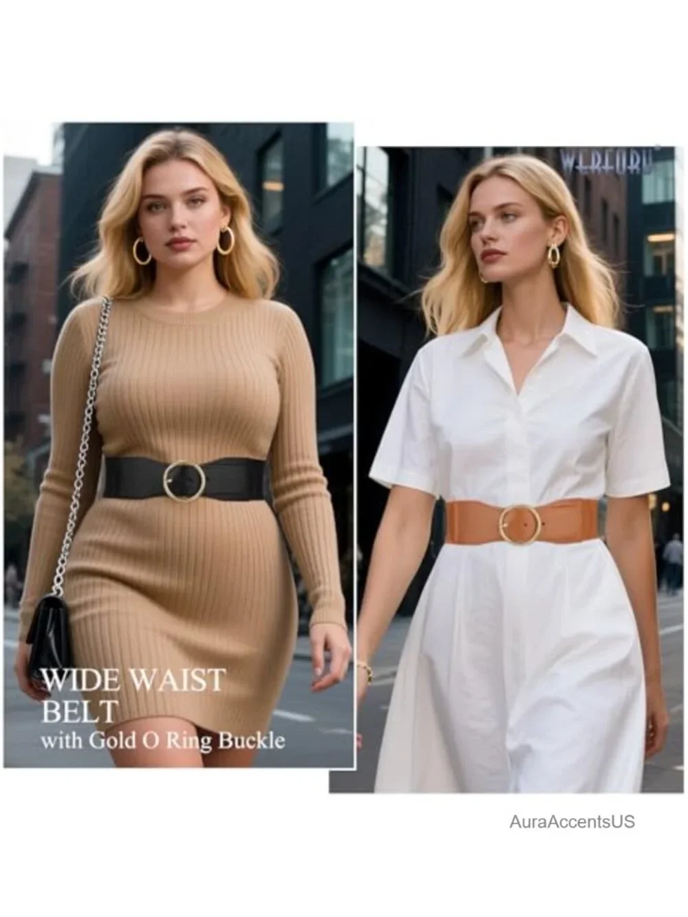 Wide Elastic Stretch Belt with Gold O Ring Buckle 2.37 Inch
